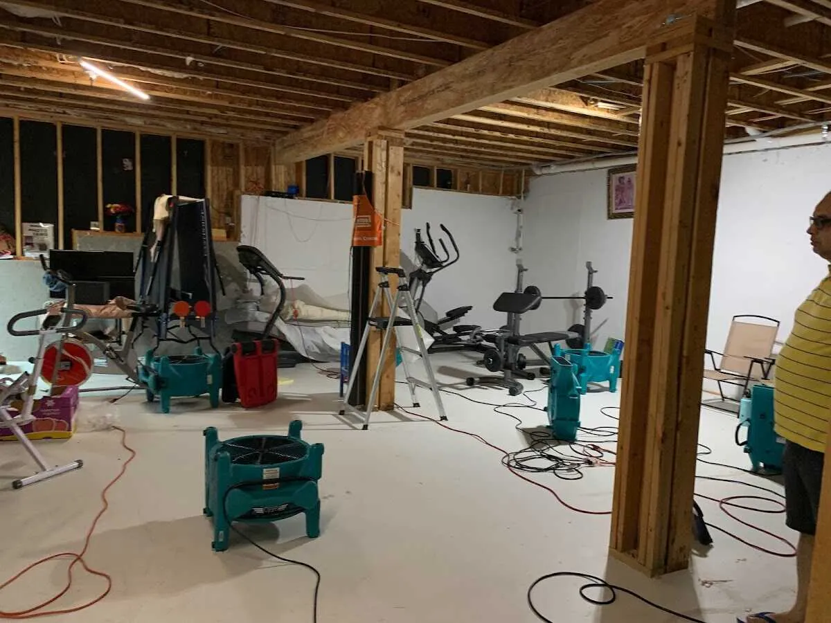 Basement drying equipment setup for Contents Cleaning & Restoration in Penfield